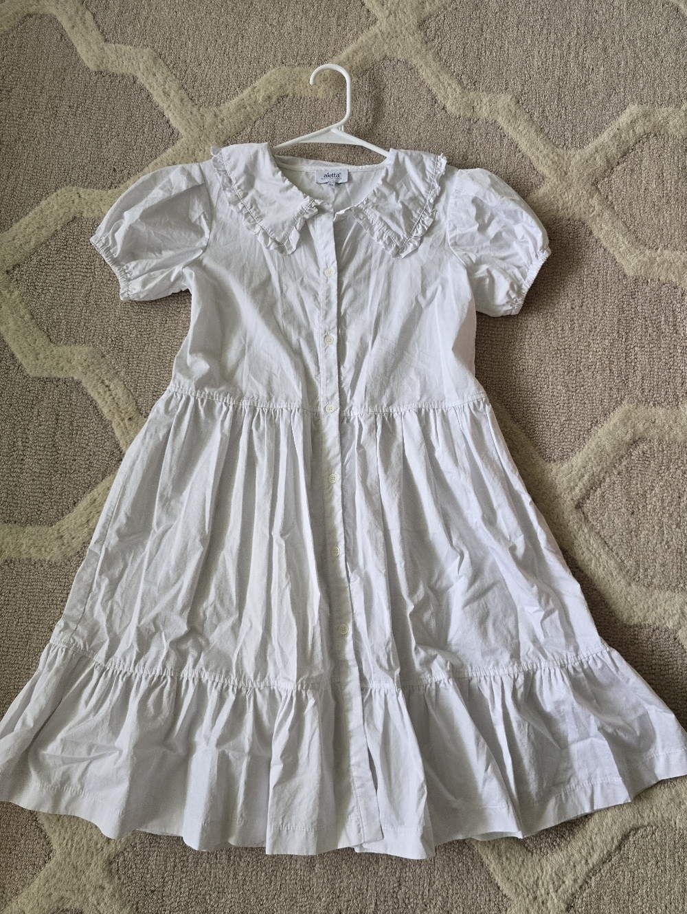 Aletta White Cotton Ruffled Collar Dress